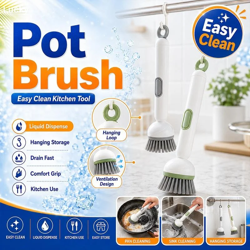 Electric Long Handle Dish Brush With Soap Dispenser Rotating Bristles For Kitchen Pot Sink WashingLivable Decoration