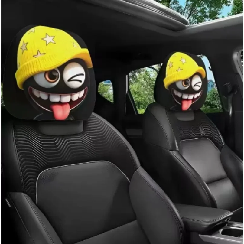 2pcs Smiley Face Car Pillow Covers, Soft Washable Headrest Covers, No Deformation 3