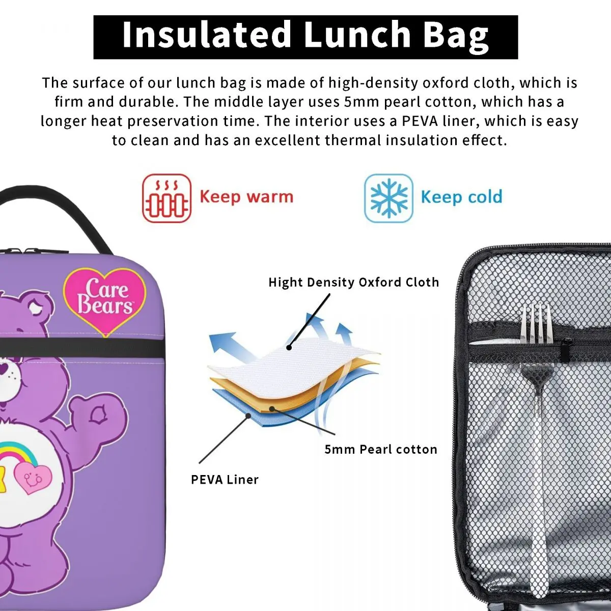 Care Bears Best Friend Isolierte Lunchtasche, tragbarer Lunchbehälter, Kühltasche, Tragetasche, Lunchbox, Büro, Reisen, Männer und Frauen