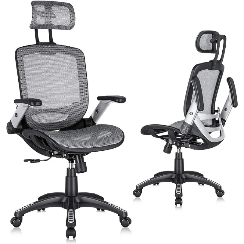 

GABRYLLY Ergonomic Mesh Office Chair, High Back Desk Chair - Adjustable Headrest with Flip-Up Arms, Tilt Function