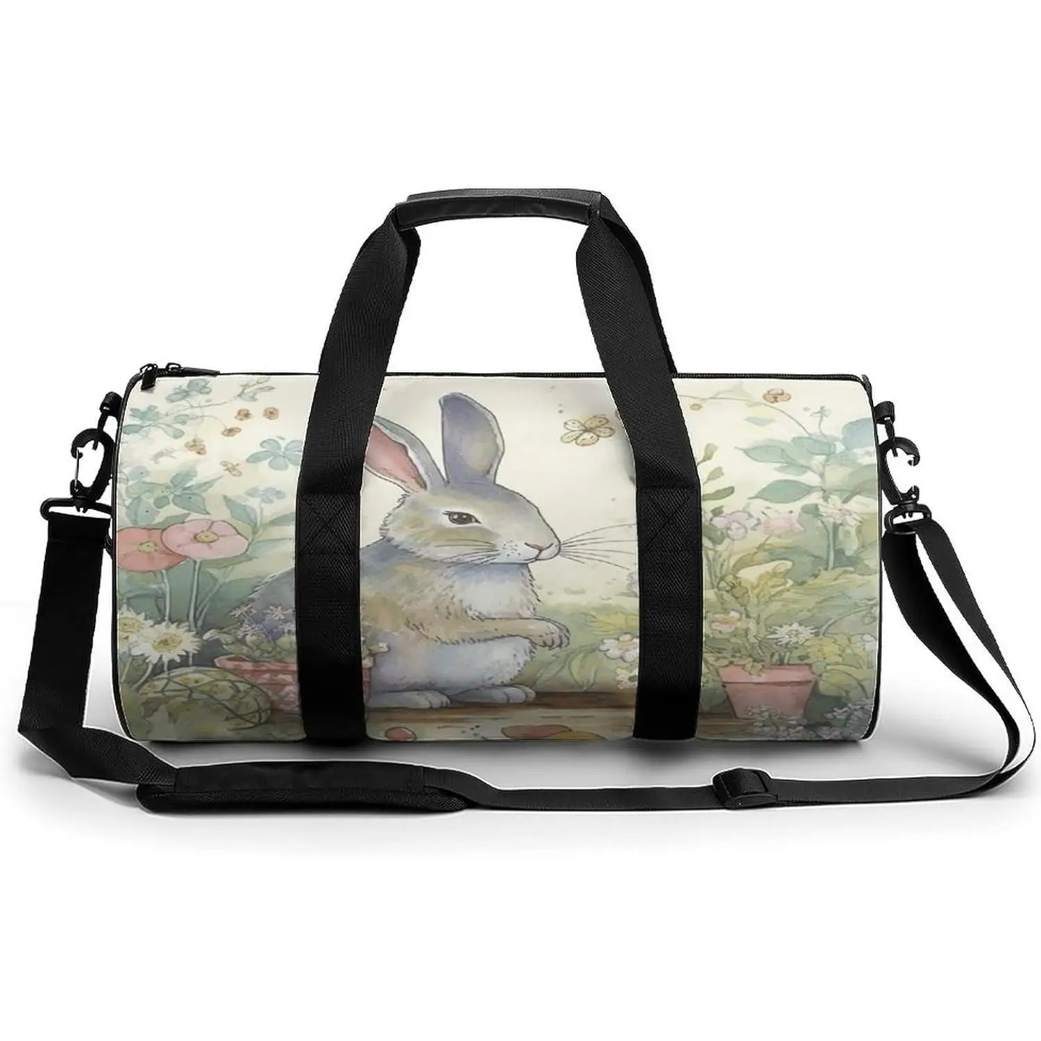 

Сумка-дафл с акварельным рисунком кролика и сада, большая вместимость, регулируемый ремень, дорожная, спортивная, модная сумка для женщин и мужчин