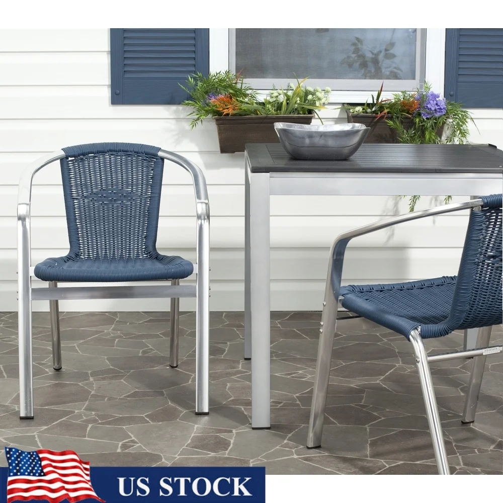 

Outdoor Patio Stacking Arm Chair Set of 2 Durable Wicker Aluminum Weather-Resistant Easy Care Comfortable Seating Garden Balcony