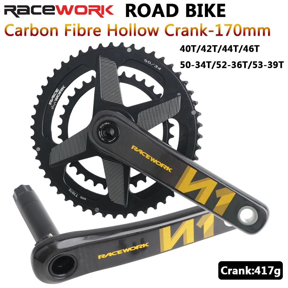 

RACEWORK Road Bike Carbon Crankset 11/12 Speed GXP 22S Bicycle Carbon Fiber Crank 170mm Chainring 40/42/46/50/52T For GRAVEL