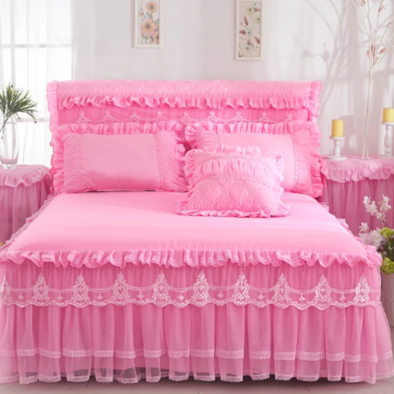 Princess Bedding Bedspreads Sheet Lace Bed Skirt Pillowcases Bedding Set For Girl Bed Cover