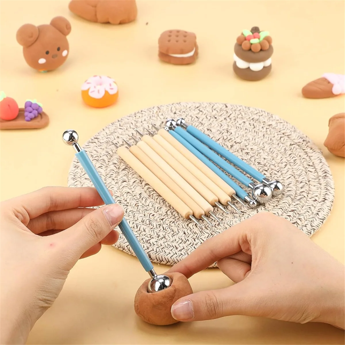 A79G 6 Sets Dot Painting Tools 60 Pcs Clay Pottery Modeling Tools Embossing Tools Ceramic Clay Dotting Tools for Painting