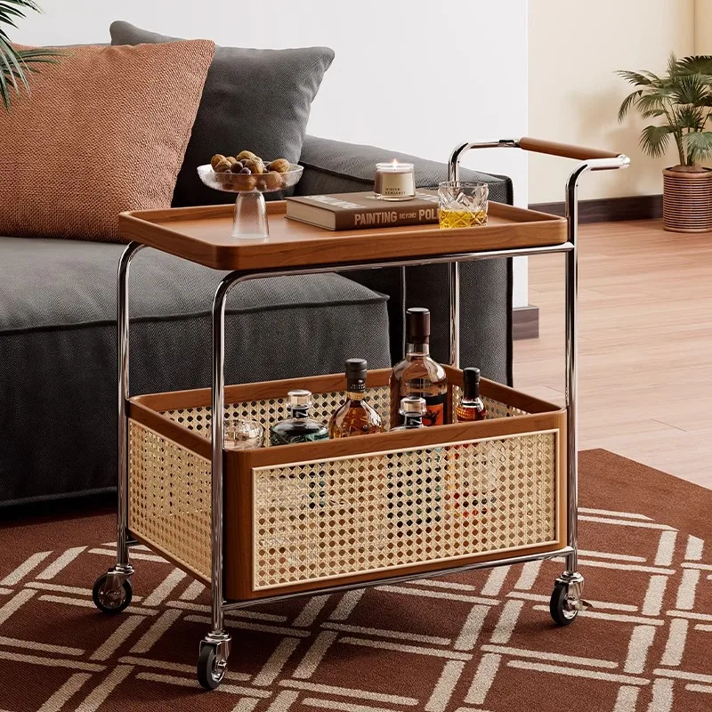 

Luxury Design Home Indoor Furniture Brown Solid Wood Mobile Storage Trolley Mobile bar Cart for Home