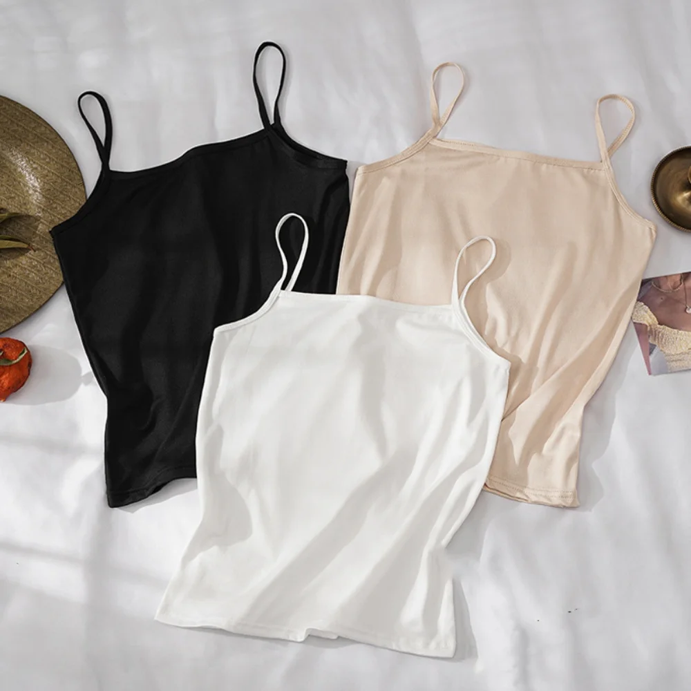 New Summer Camisole Crop Tops Women Girls Sleeveless Shirt Black Bottoming Tanks Skinny Camisole Base Vest Tops Underwear 2024