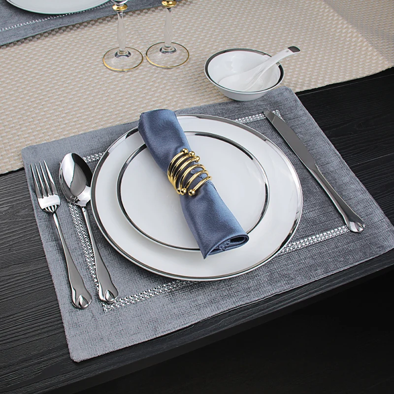 

Setting table, dish set, high-end western plate, hotel tableware, creative vegetable plate, household ceramic silver edge plate