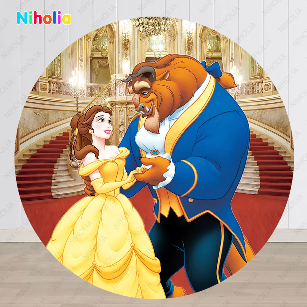 Beauty and The Beast Circle Background Princess Girls Happy Birthday Party Round Backdrop Wedding Wall Booths Props Cylinders