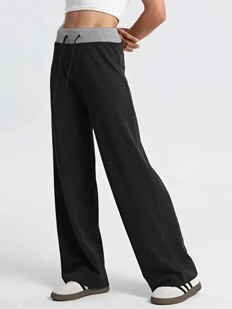 

High Waisted Drawstring Yoga Pants Women Spring Loose Comfortable Wide Leg Casual Sports Fitness Knitted Trousers