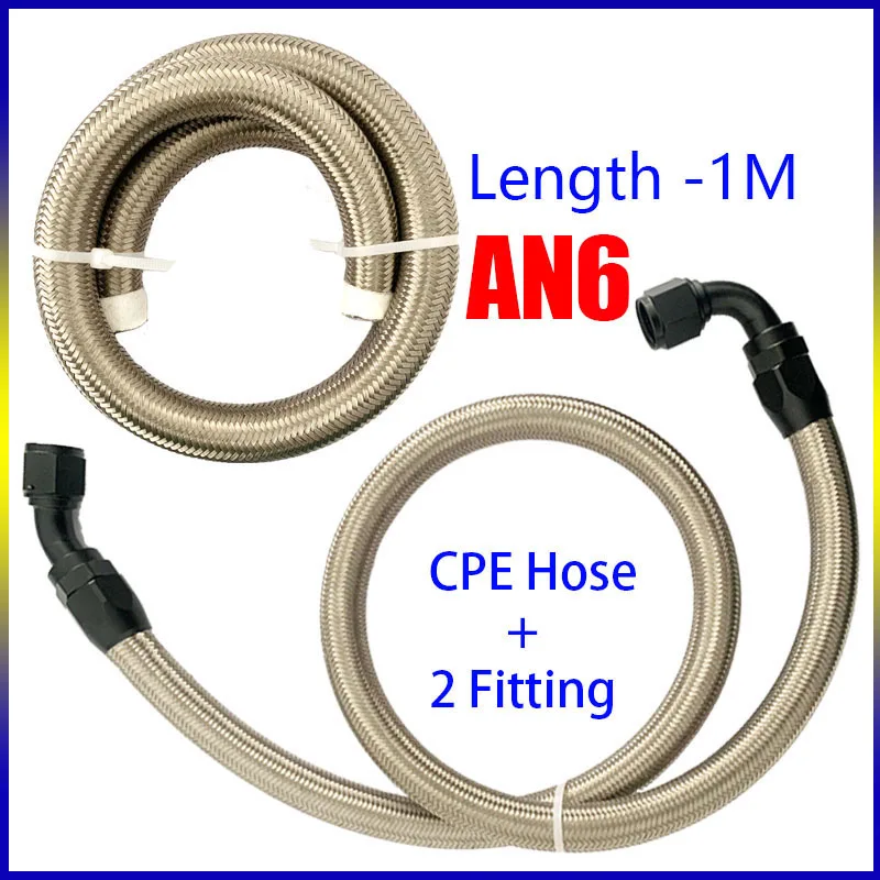 

CPE 1M AN6 Fuel Hose Fitting Oil Line Pipe Tube Nylon Stainless Steel Braided Rubber With0 45 90 180 Degree Swivel Black connect