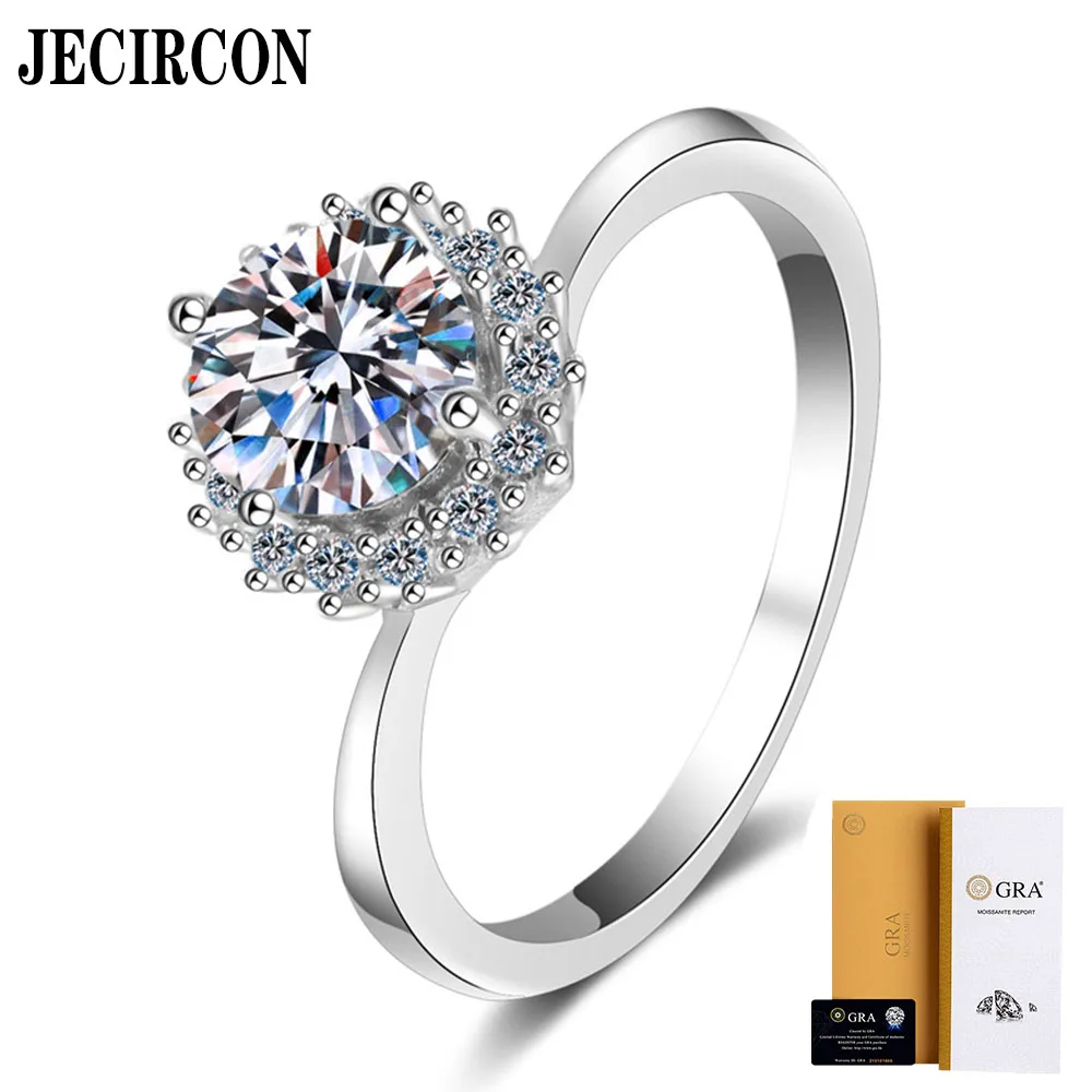 

JECIRCON S925 Sterling Silver Ring for Women Moissanite Imitation Diamond Sunflower 4 Claw Wedding Band Lightl Luxury Versatile