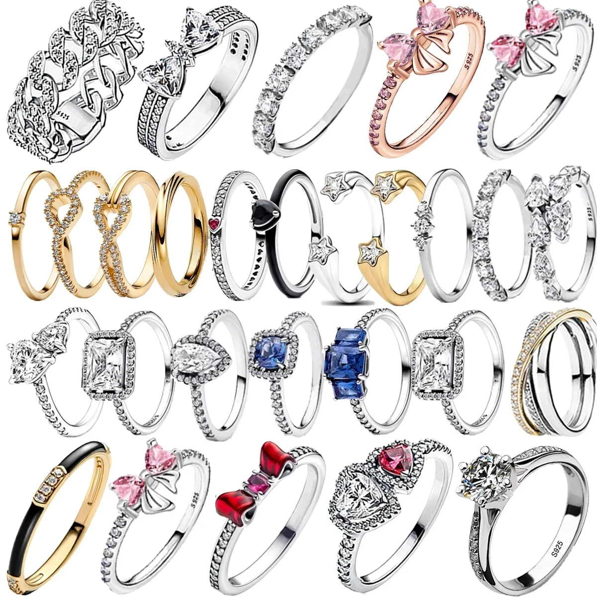 Anello di vendita caldo Anello originale in argento sterling 925 Cuore Arco Stella Corona 6789 Dimensioni per la festa della mamma Regalo di San Valentino Gioielli fai da te