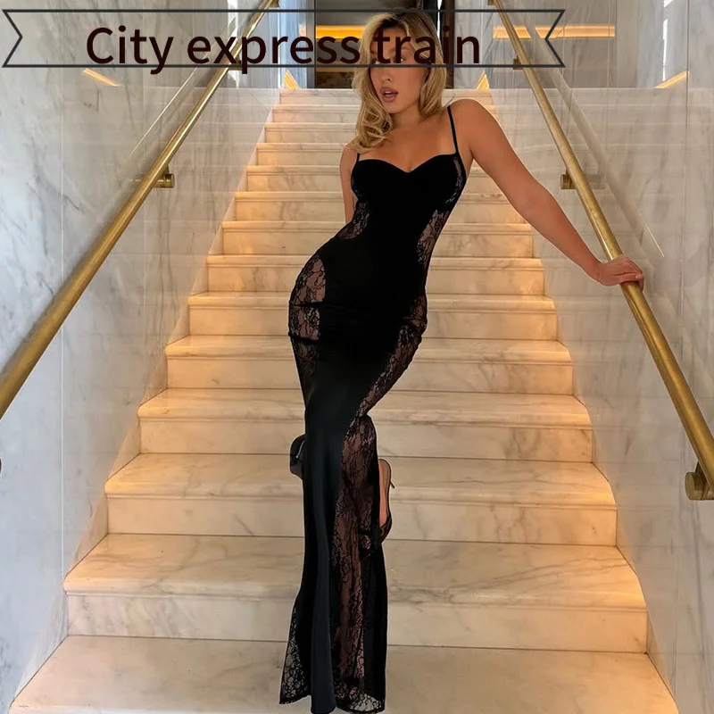 

Сексуальное кружевное платье с вырезами и лямками, облегающее, с поясом на талии, для женщин, летнее, с бантом