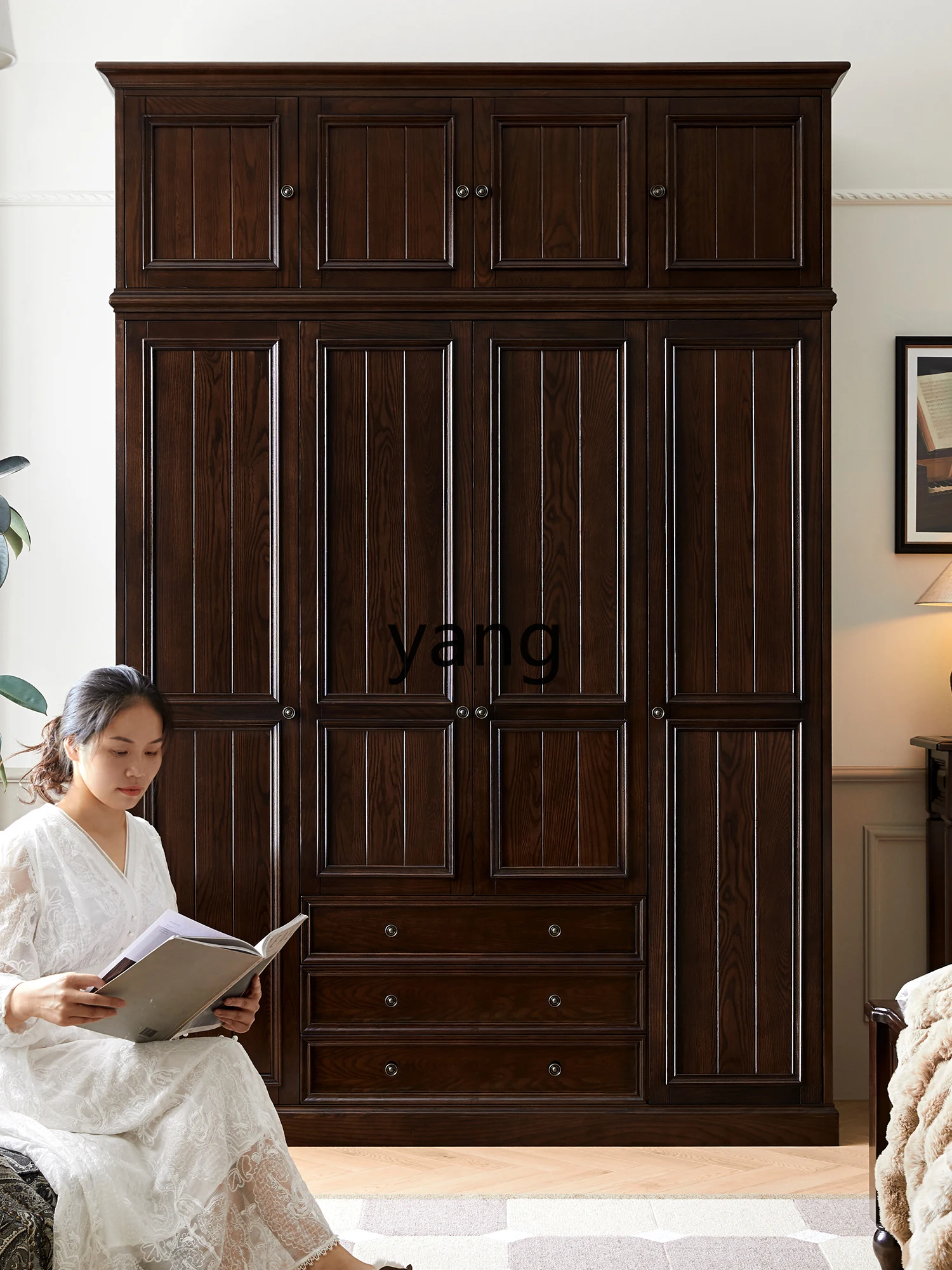 LTT American all-solid wood wardrobe household bedroom floor-to-ceiling four-door five-door wardrobe storage