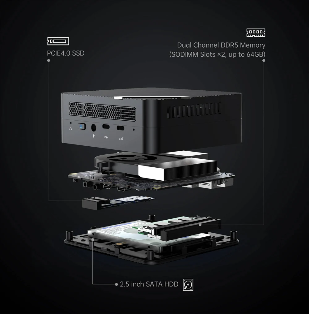 미니스포럼 UM773 Lite 게이머 미니 PC AMD 라이젠 7 7735HS 마이크로 컴퓨터 윈도우 11 DDR5 32GB 1TB SSD USB4 베어본 데스크탑 HTPC