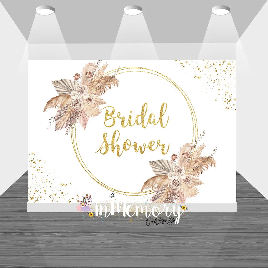 Bridal Shower Backdrop Gold Glitter Dots Background for Photo Studio Brown Flower Photocall Wedding Theme Party Decoration