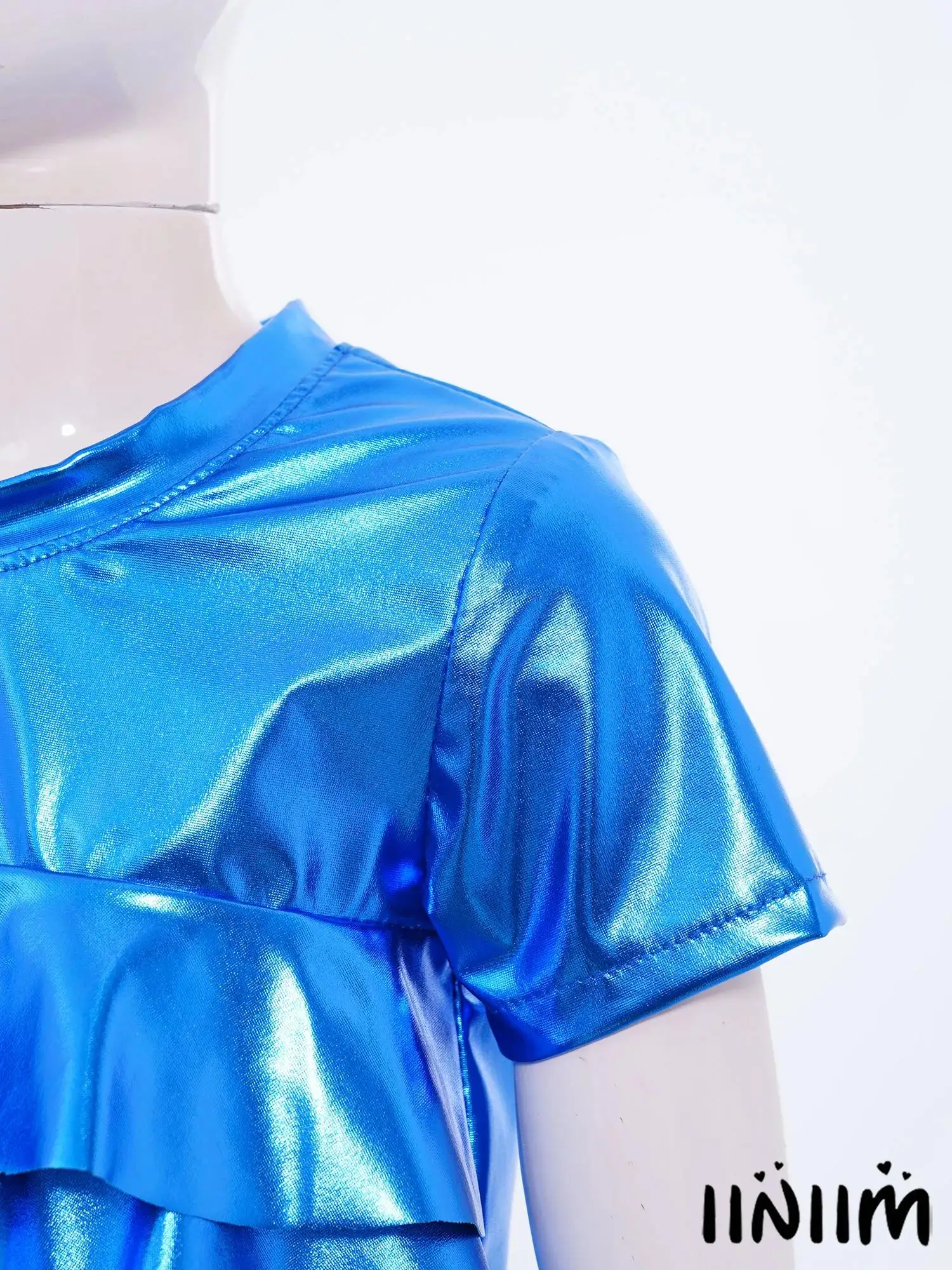 

Kids Girls Jazz Hip Hop Dance Competition Performance Tops Metallic Shiny Tee Jazz Street Dance Short Sleeve Crop Top Dance Wear
