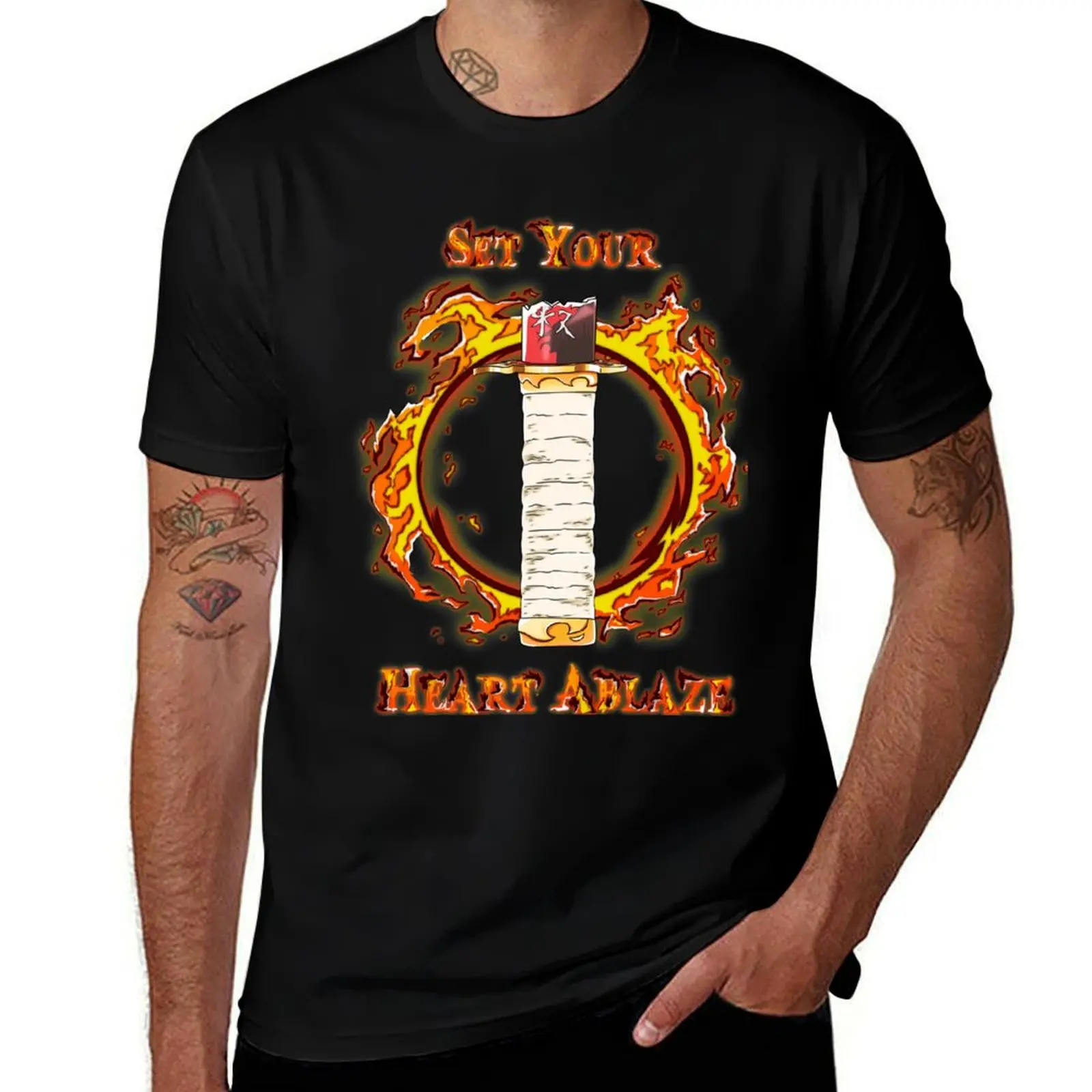 Set Your Hear Ablaze - Flame Font T-Shirt graphic t shirts anime t shirts mens tall t shirts