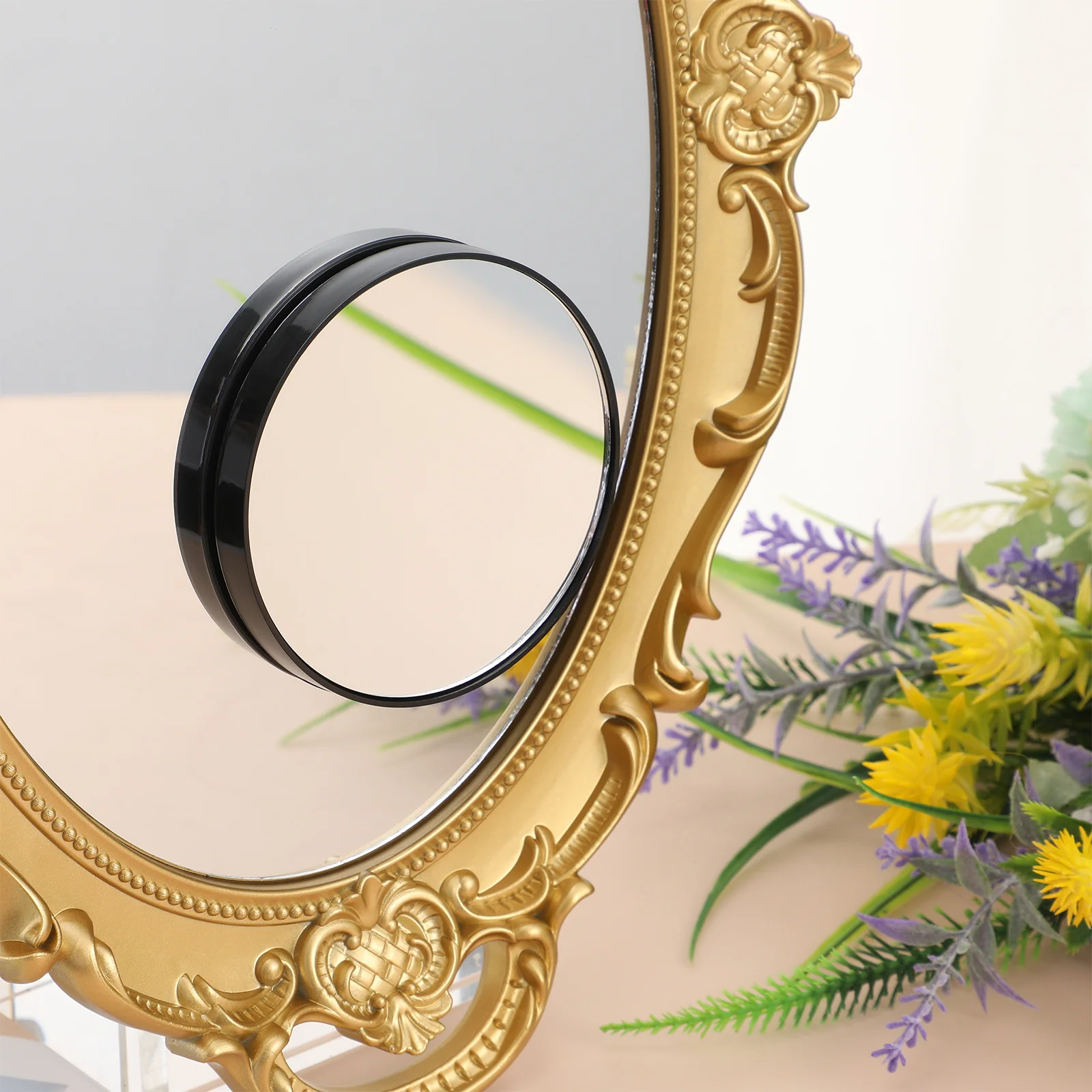 Miroir de maquillage loupe 5x, miroir de poche rond Compact de 8.8cm, montable au mur de salle de bains avec 2 ventouses de voyage
