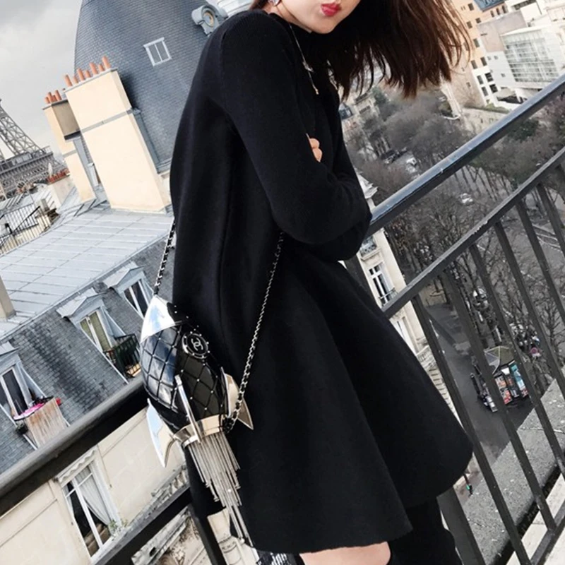 Suéter de Tricô Solto, Camada Base de Comprimento Médio, Outono Inverno, Tamanho Plus, Estilo Coreano, Gola Alta, Corte em A