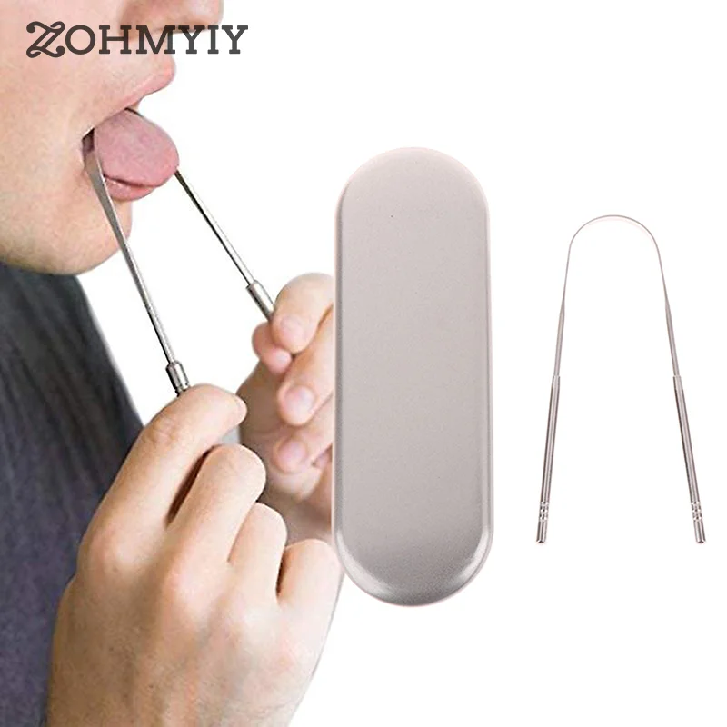 Portable Single Layer Tongue Scraper Reusable Stainless Steel Oral Mouth Brush Case Non-slip Handle Tongue Scraper Tongue Clean