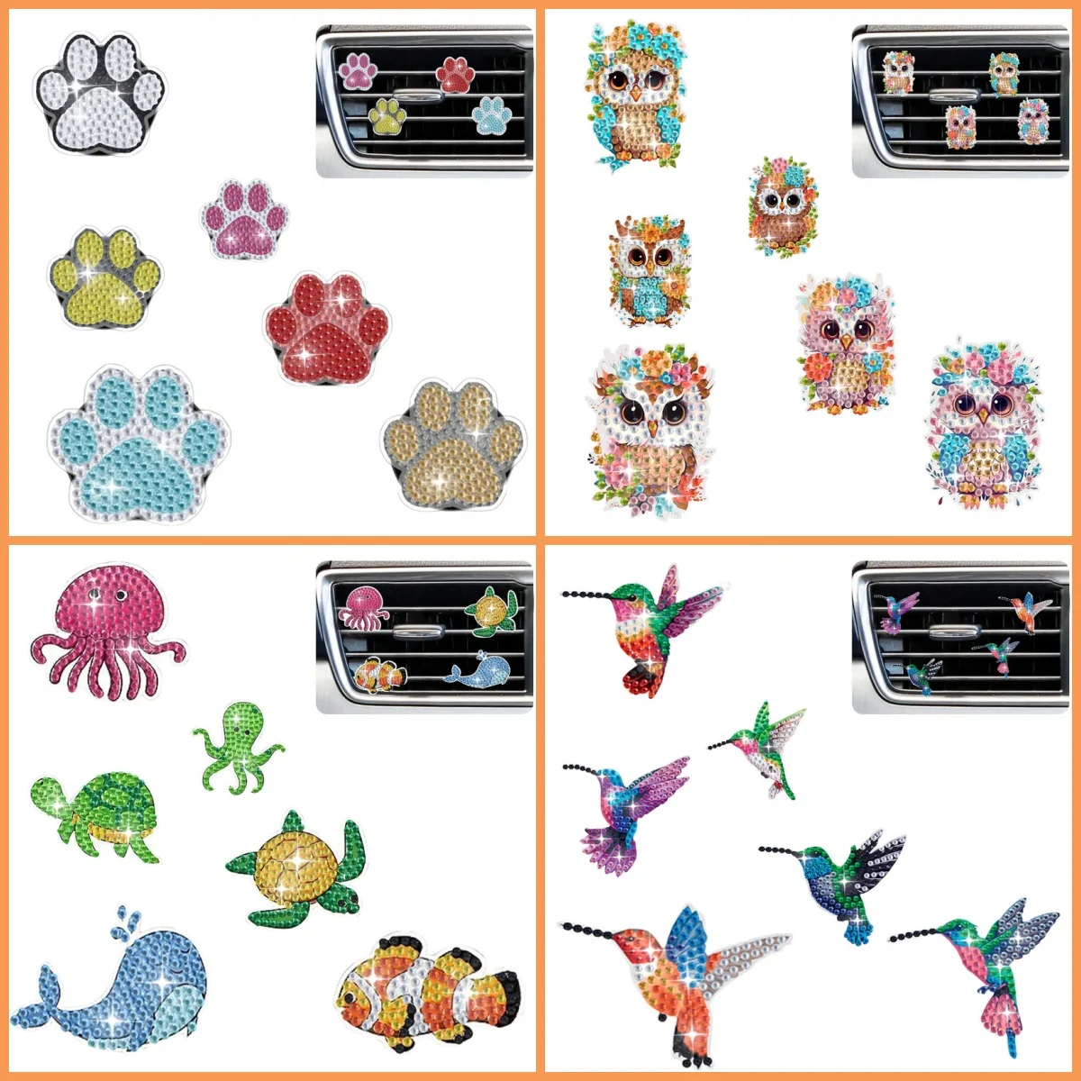 

6 DIY diamond painting animal pattern acrylic car decoration, suitable for interior decoration and New Year gifts