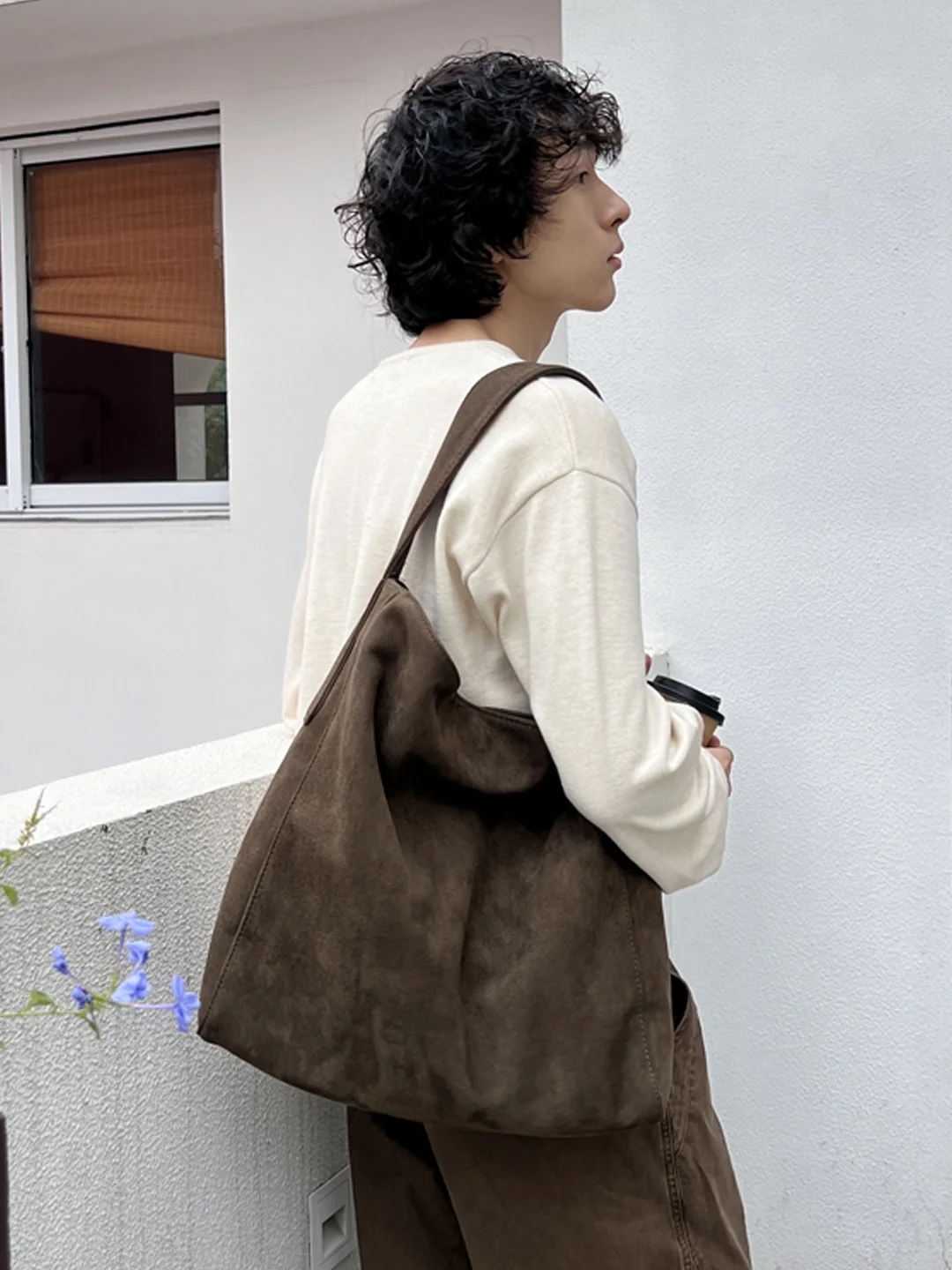 Retro Suede Leather Men's Shoulder Bag Lazy Style Hong Kong Style Handbag Diagonal Stripes Soft Canvas Casual Single Shoulder...