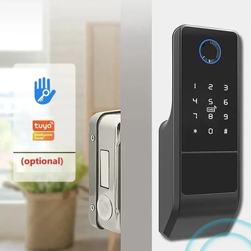 Fingerprint Gate Lock Tuya Wifi Outdoor TTlock Smart Door Lock Digital IC Card Rim Electronic Door Lock Suitable for Home Garden