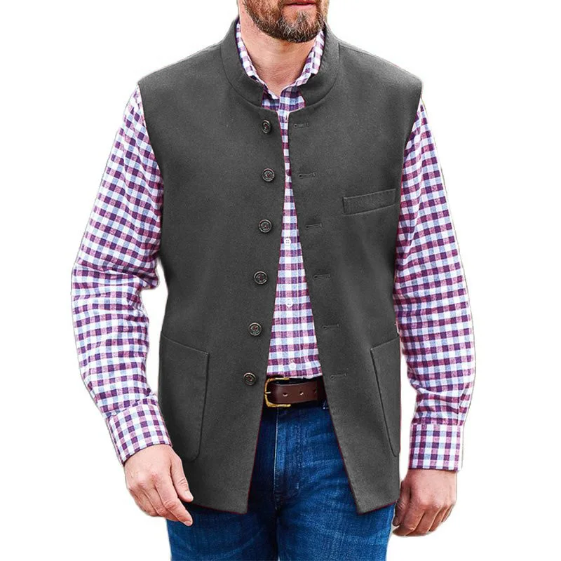 Gilet da uomo in pelle scamosciata con colletto alla coreana giacca Steampunk Western Denim gilet Vintage