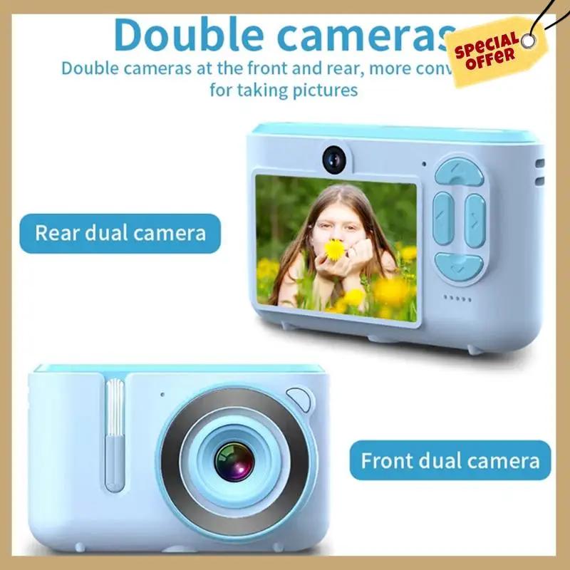 كاميرا صغيرة مزدوجة السيلفي كاميرا صور رقمية HD 720P فيديو USB شحن شاشة ملونة للأطفال هدية زرقاء