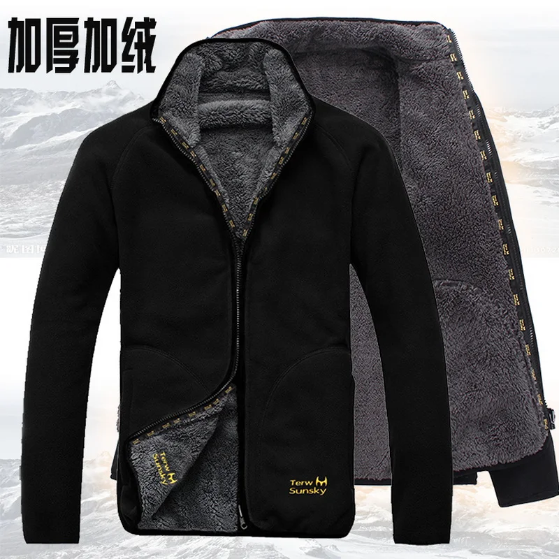 Outdoor cold resistance on both sides polar fleece pullover men's thickening and wool cardigan coat Jackets