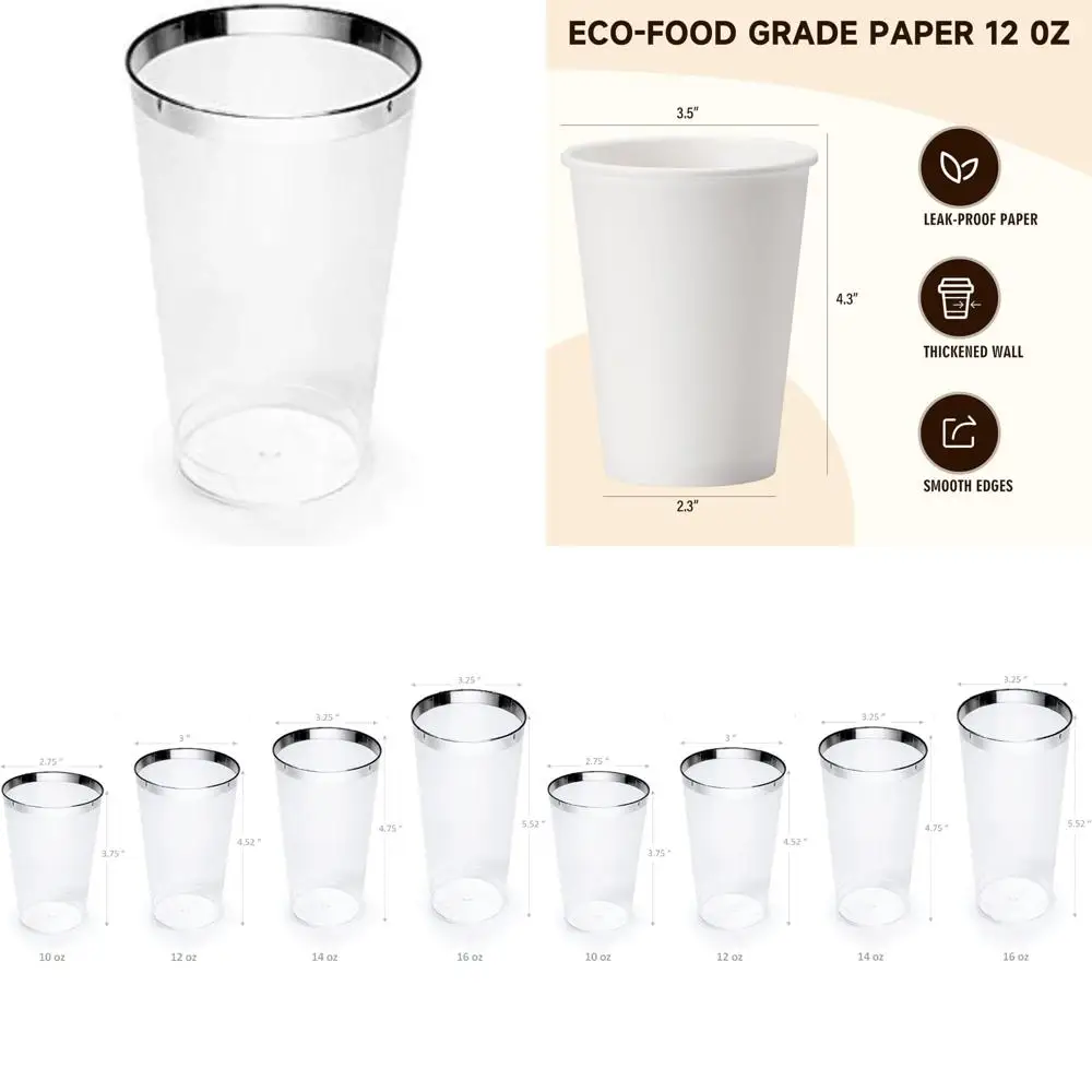 

Одноразовые пластиковые стаканы для свадеб и вечеринок, 100 прозрачных стаканов с серебряными дисками, емкость 12 унций