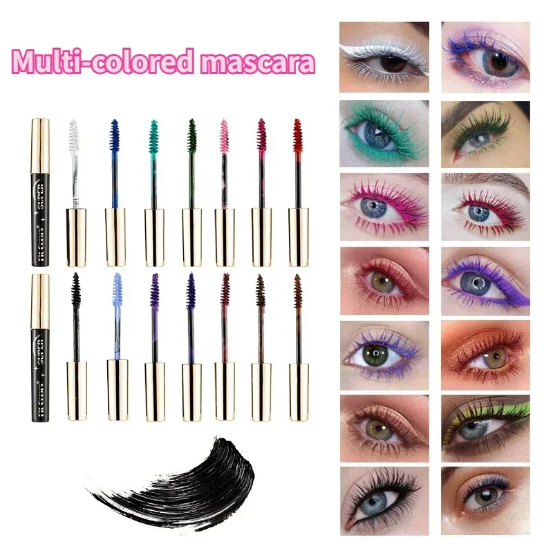 Mascara 14 Colors Thick Curl Waterproof Mascara Non-smudding Stage Makeup Natural Lasting Purple White Red Eyes Makeup