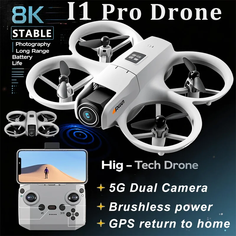 I1Pro Mini RC Quadcopter Drone 8K 1080P HD Cámara Dual evitación de obstáculos flujo óptico luces impresionantes juguete para regalo perfecto para niños