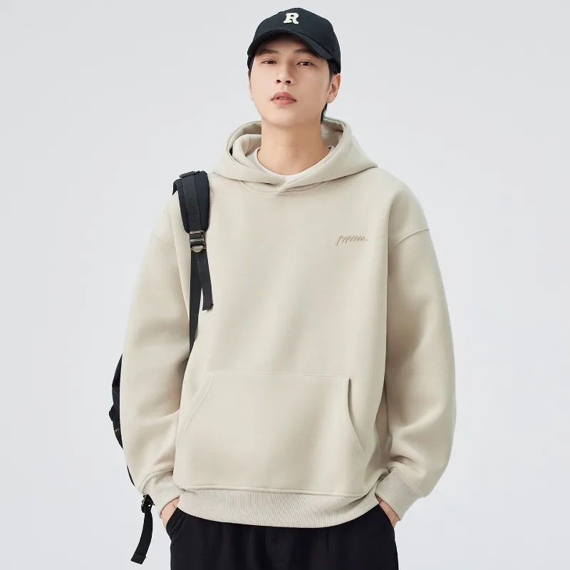 2026 New Korean Casual Simple Men's Hooded Sweatshirt Autumn Winter Fashion Solid Loose Hooded Pullover Japan Streetwear