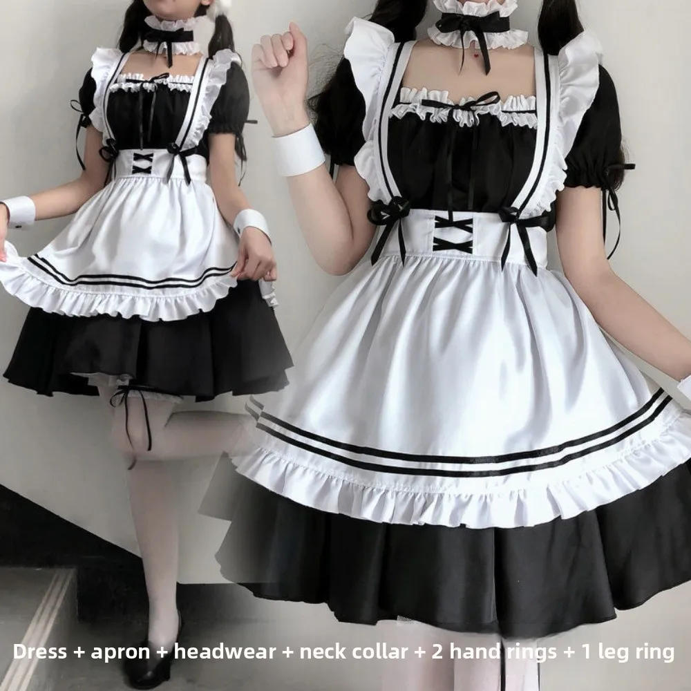 Fantasia feminina de empregada japonesa – Conjunto de vestido cosplay lolita, para uso diário, eventos de cosplay, reuniões de anime e passeios casuais