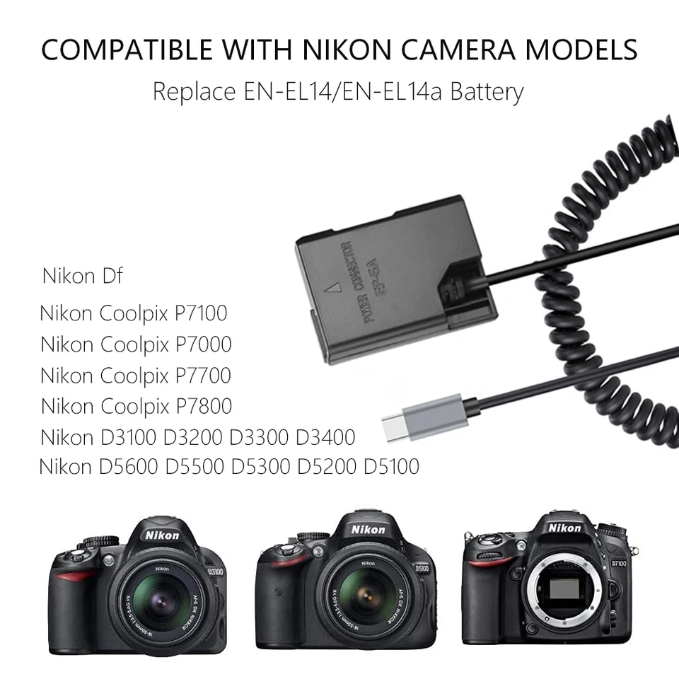 EP-5A EN-EL4 EL14aダミーバッテリーdc電源アダプタニコンD3100 D3200