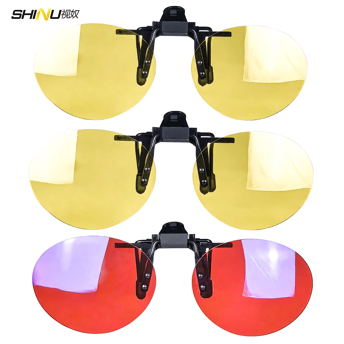 SHINU Rote Linsen-Clip-On-Brille zum Schlafen besser, runde orangefarbene Linse für Spiele oder Arbeiten, gelbe Linsen, Nachtsicht zum Fahren – Detail 24