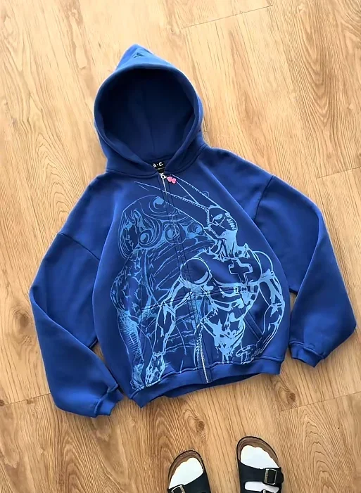 Hip Hop Battle Damage Hoodies Women Men Zip Anime Hoodie Harajuku Streetwear Unisex Sweatshirt Y2k Women Clothing