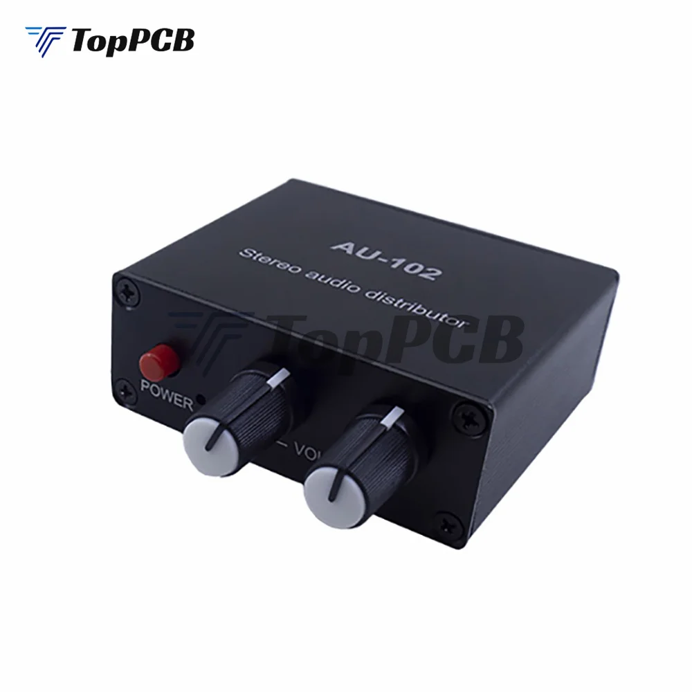 AU-102 Stereo Audio Distributor 1 Input 2 Output Music Signal Pre-amplifier Headphone Amp DC 5V 5.5*2.1MM 3.5mm Volume Control