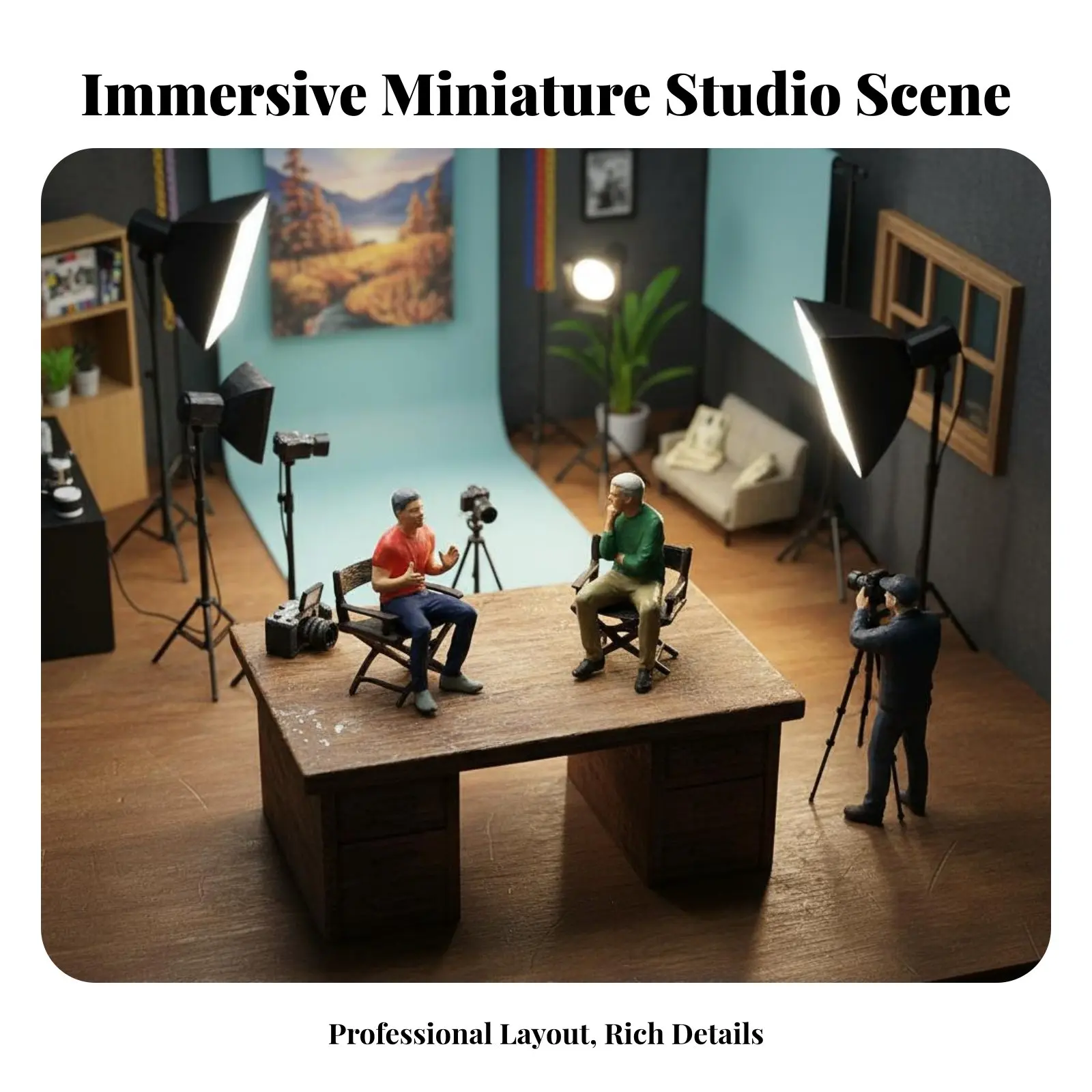 

1/64 Photo Miniature Scene Realistic Design Lamp up Miniature Scene Model Studio Lighting Kit Highly Detailed for Hobbyists