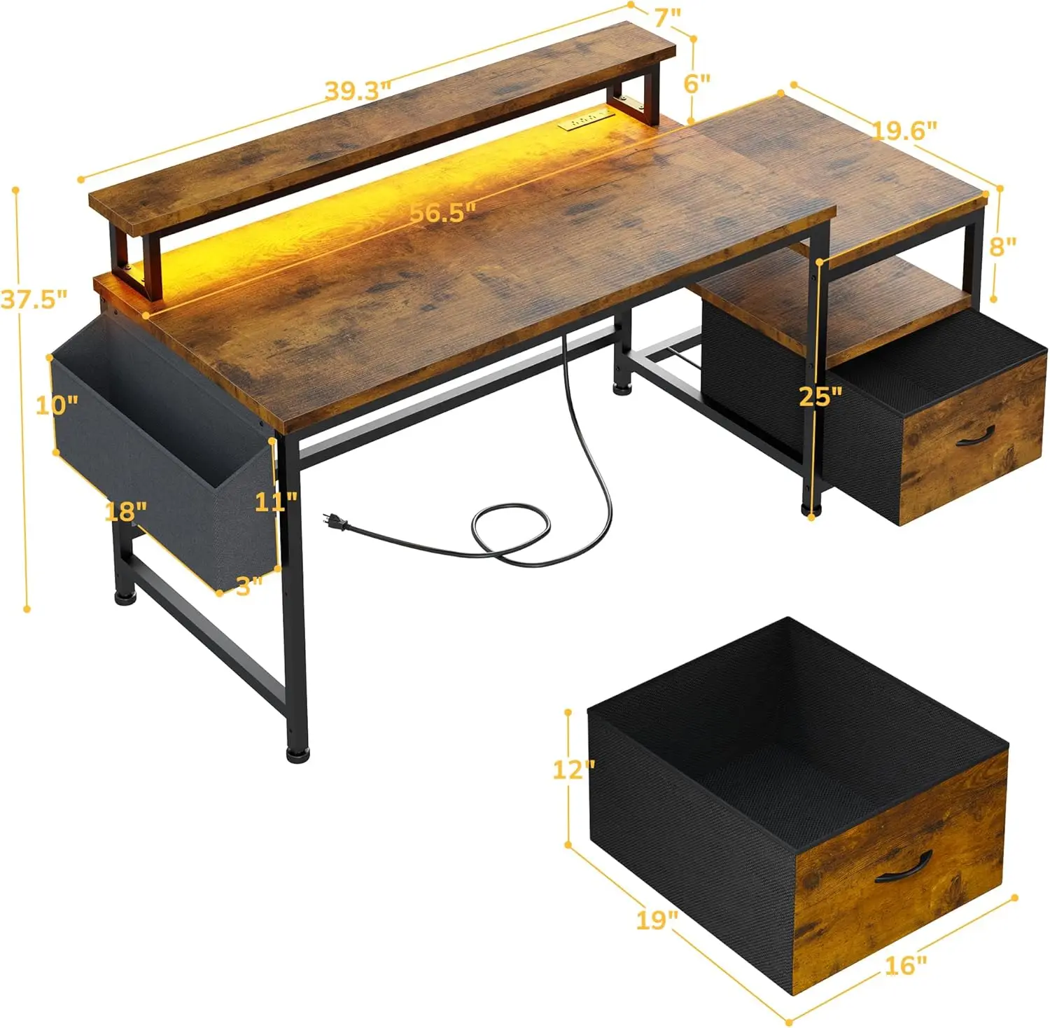 Desk with built-in power outlets and USB ports