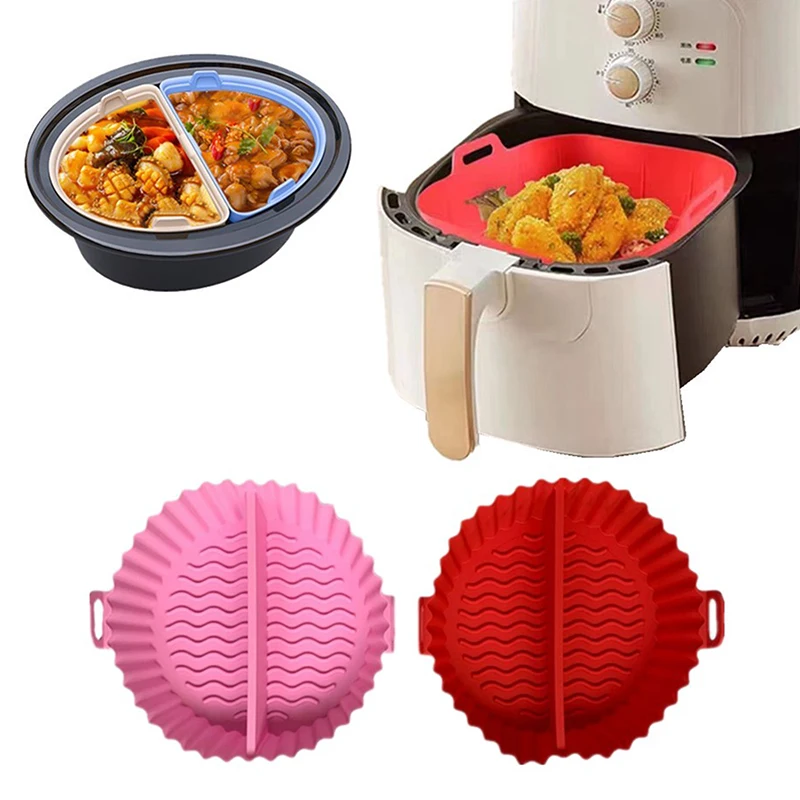 Divide Silicone Air Fryers Oven Baking Tray Pizza Fried Chicken Airfryer Silicone Basket Reusable Airfryer Pan Liner Accessories