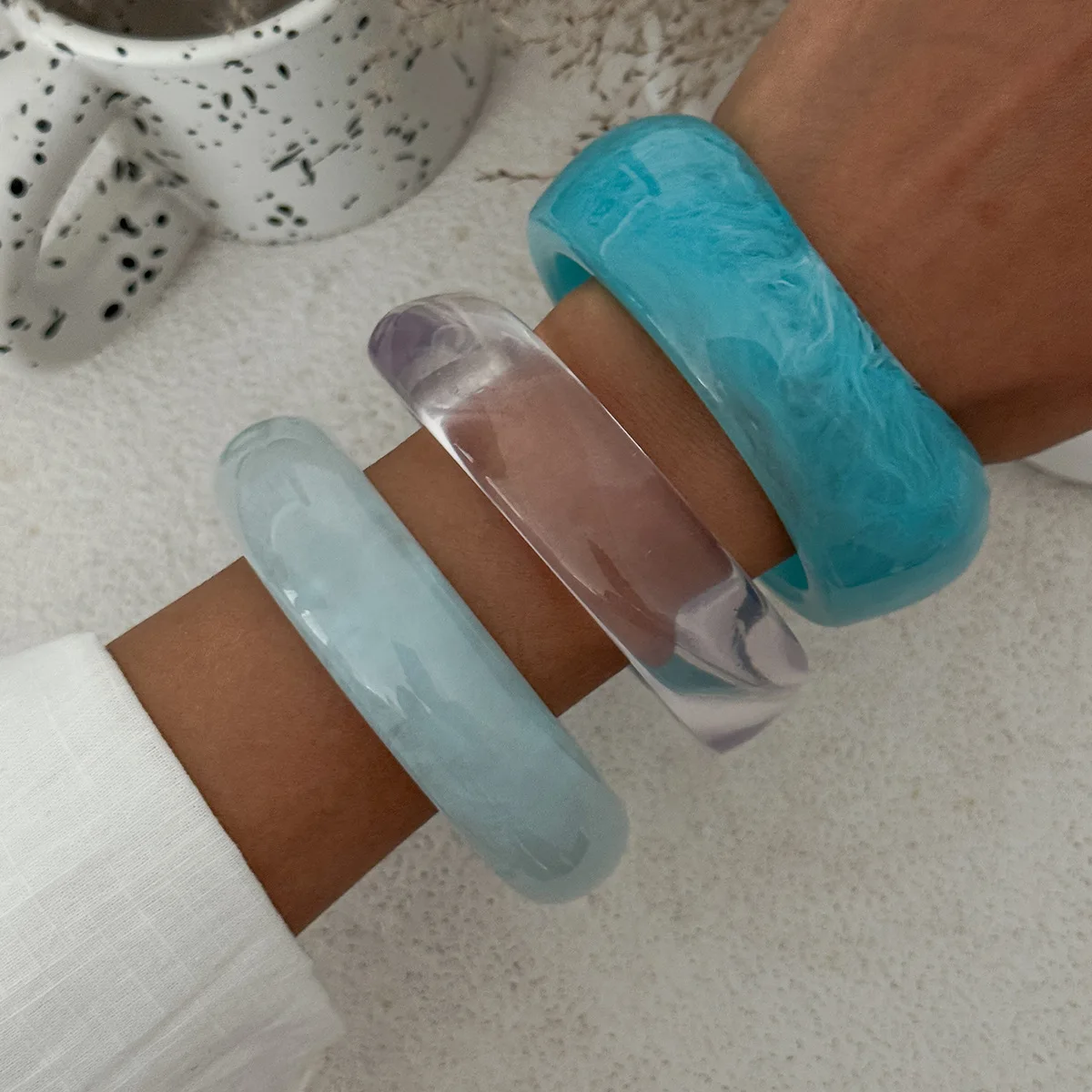 DIEZI 3 Style Exaggerated Trendy Sky Blue Acrylic Resin Wide Bangles Bracelet Vintage Fashion Bangles For Women Men Gift Jewelry