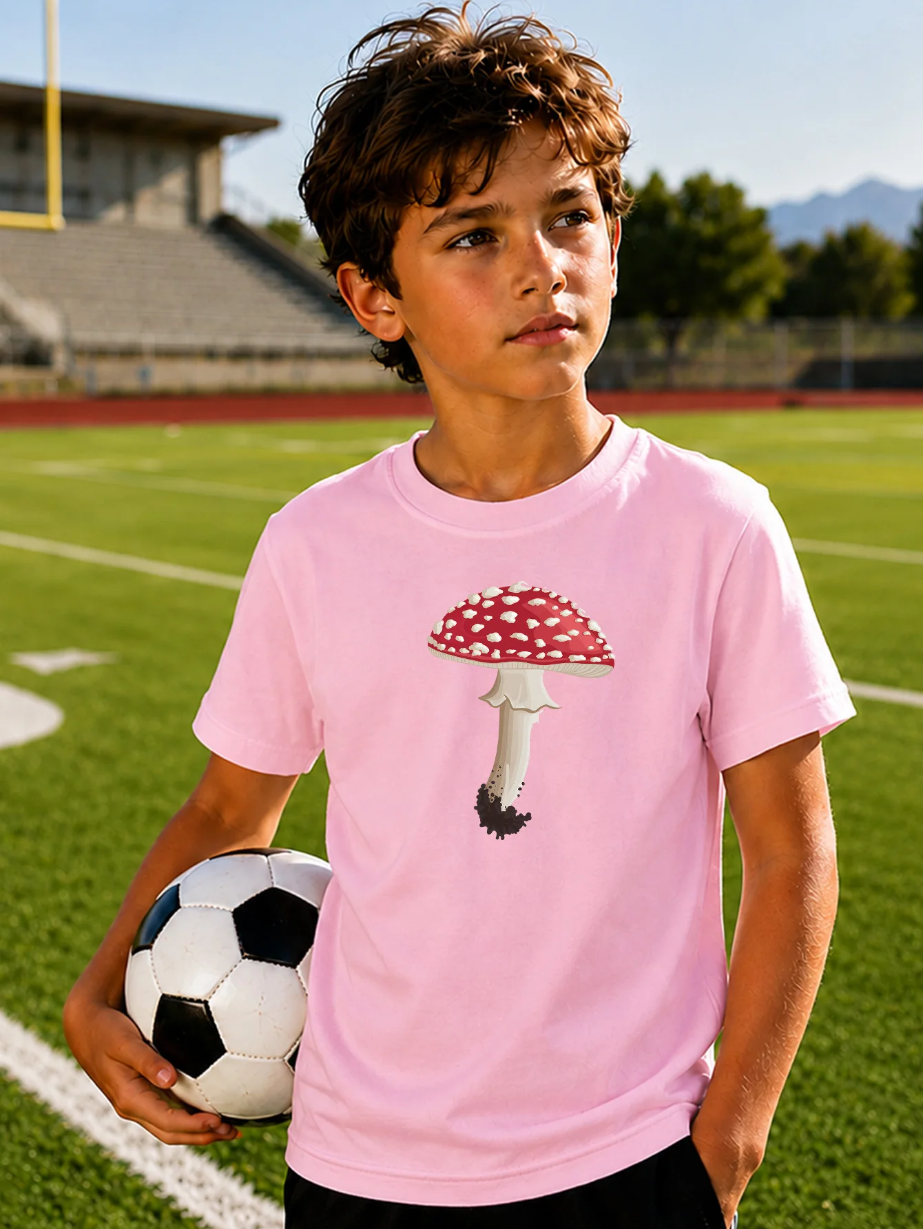 Lovely Red Spotted Wild Mushroom Art Print Boys Girls Family Matching Cotton Short Sleeve Crew Neck Soft Summer Kids Casual Tees