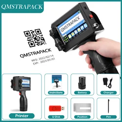 Pistola de Impressora Portátil com Tinta de Secagem Rápida, Impressora de Código de Barras QR, Número do Lote, Logotipo, Data, Impressora de Etiquetas, 12,7mm