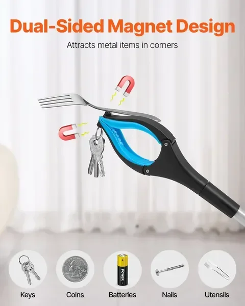 34' Foldable Reacher Tool, 2-Pack with 360° Rotating Jaw & Magnets