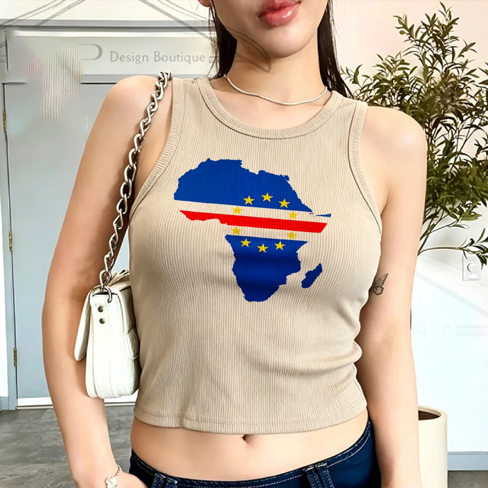 Africa Continent Map Outline African Roots Heritage Graphic Map Shape Full Flag Fill Ribbed Tank Top Crop Tops Women Y2k Clothes