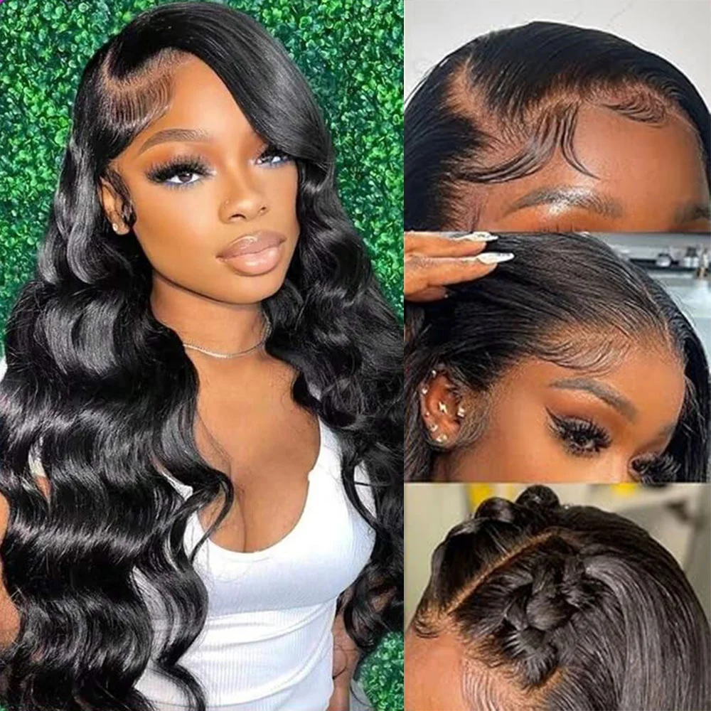 Peluca Frontal de encaje transparente sin pegamento para mujer, cabello humano, Color Natural, encaje transparente, densidad del 200, 5x5, listo para usar